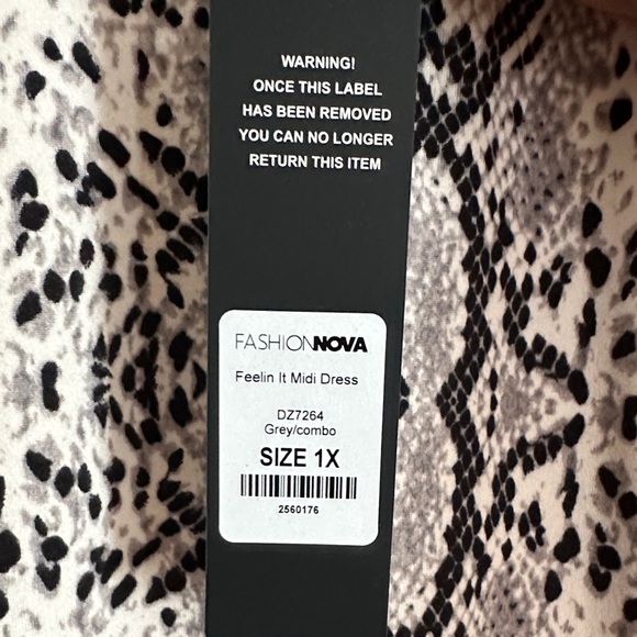 Fashion Nova Beige and Black Snake-Print Long Sleeve Midi Dress - Picture 2 of 8